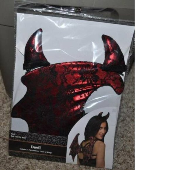 Devil Wings & Horns Black & Red ages 14+ Halloween Costume 2 Pc Dress Up Party - Picture 2 of 2
